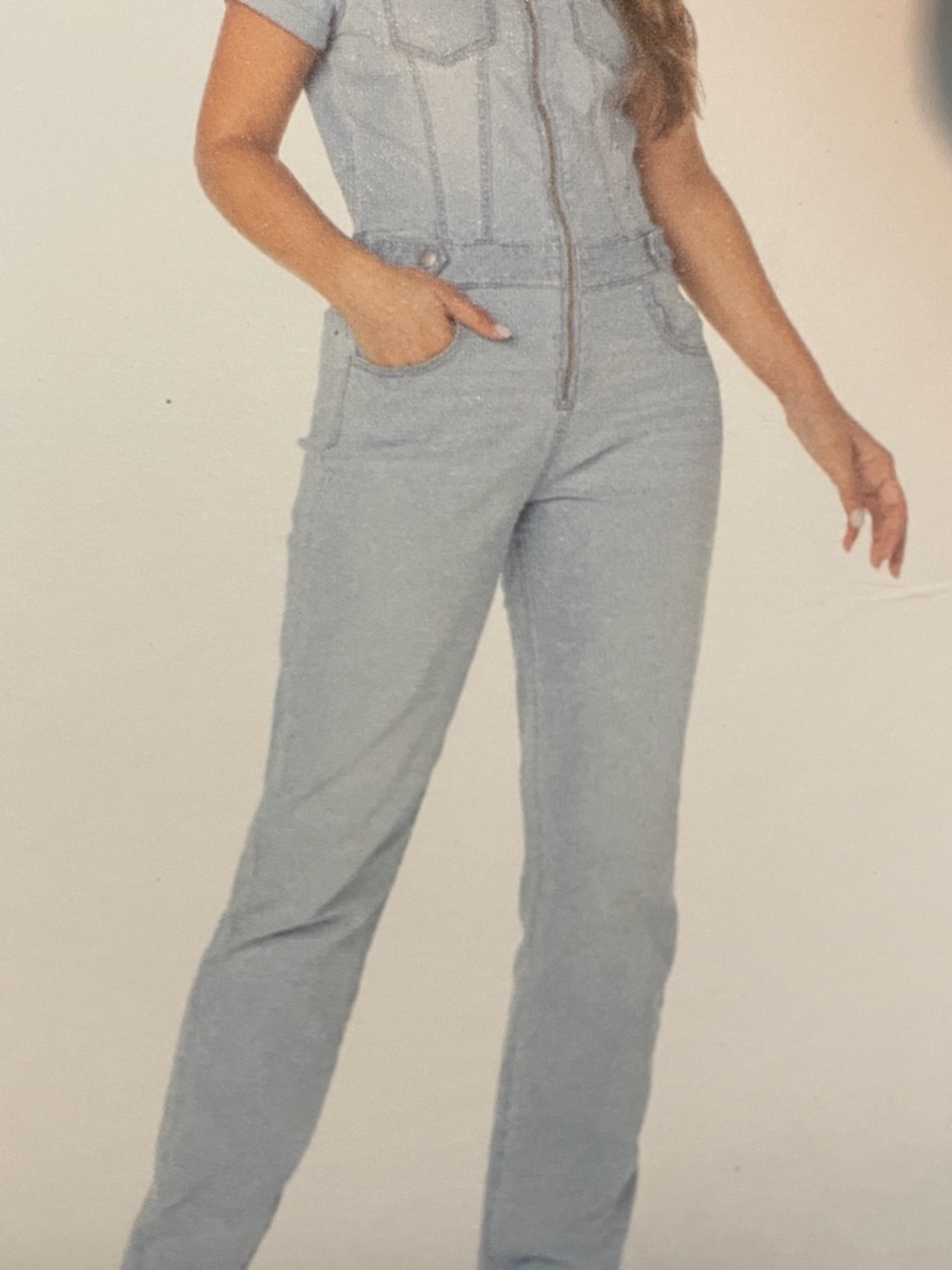 Celebrity Pink women’s Light Blue denim Straight Leg zippered Jumpsuit XXL
